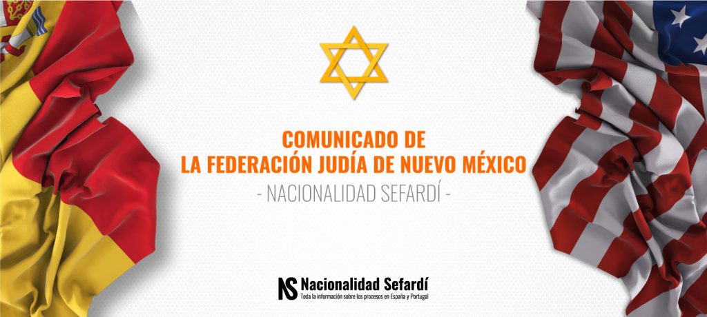 Comunicado de la Federación Judía de Nuevo México - Nacionalidad sefardí